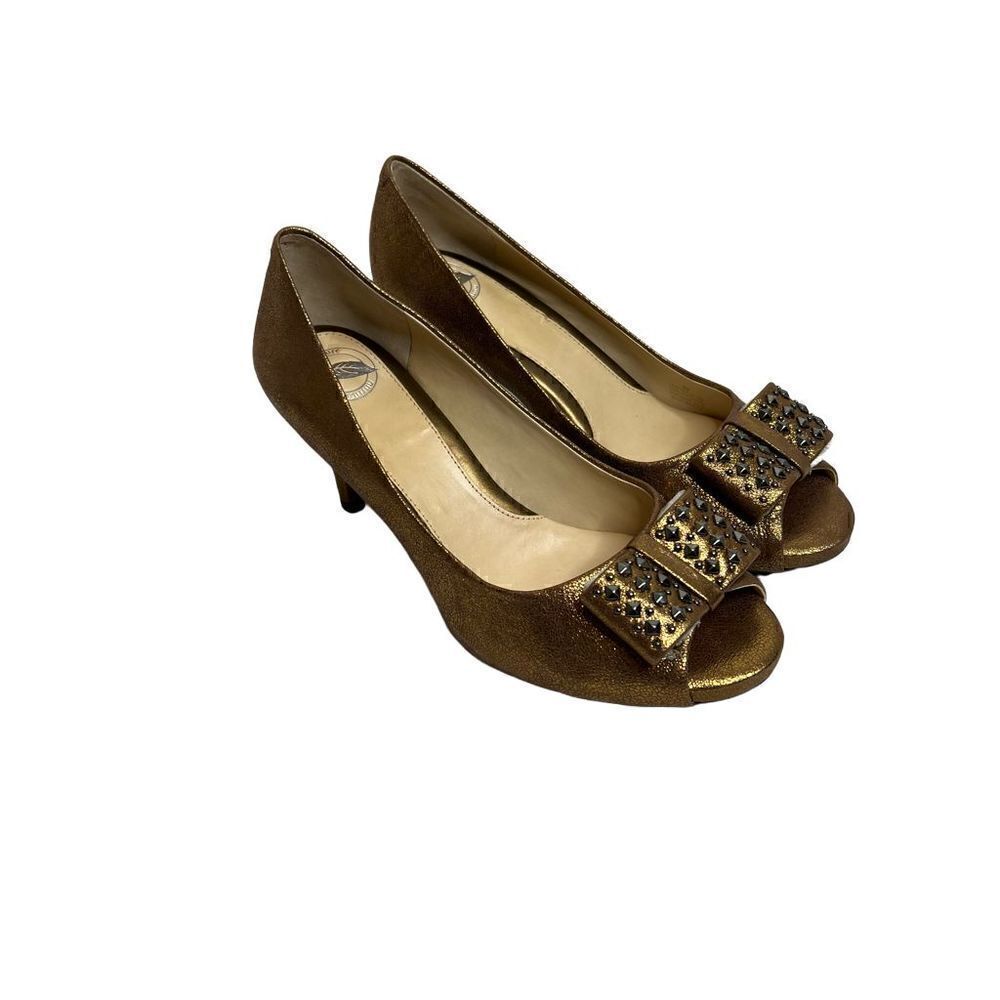 Nurture metallic bronze/ copper peep toe studded bow heels size 8
